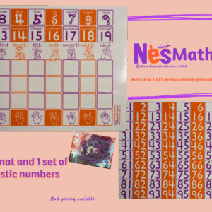 Math-Matics mats showing front and back. Mats are 11x17 and come with 34 purple, non-magnetic numbers.